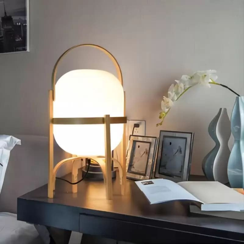 Portable Lantern Table Lamp – Mid-Century Modern Wood Design