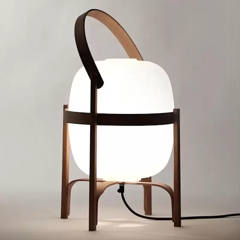 Portable Lantern Table Lamp – Mid-Century Modern Wood Design