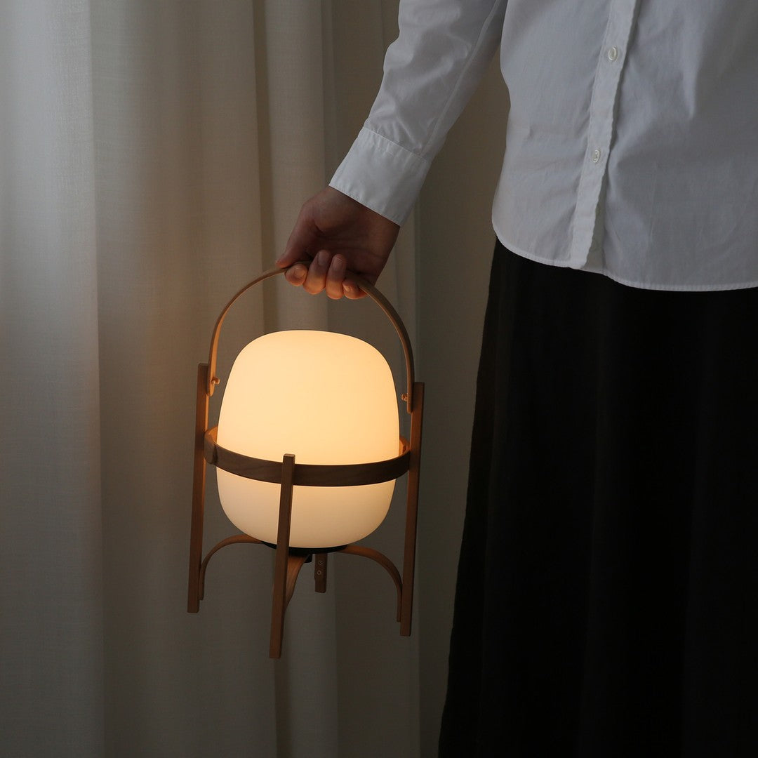 Portable Lantern Table Lamp – Mid-Century Modern Wood Design