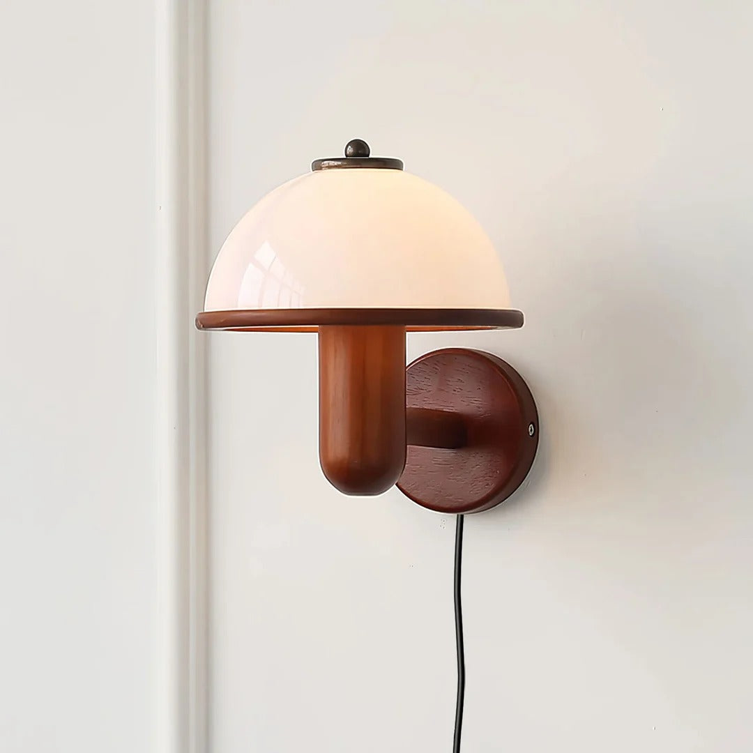 Retro Style Wall Lamp – Wooden Mushroom Design