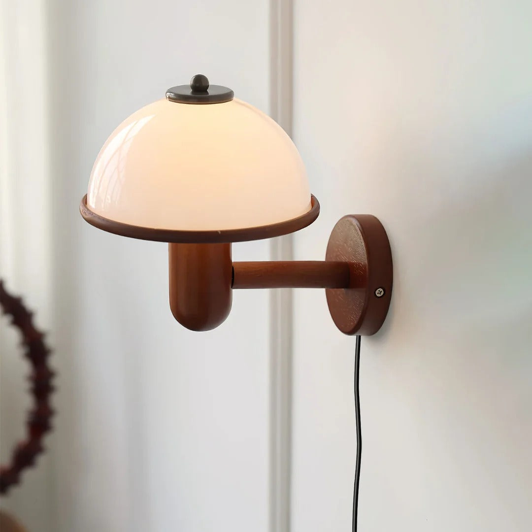 Retro Style Wall Lamp – Wooden Mushroom Design