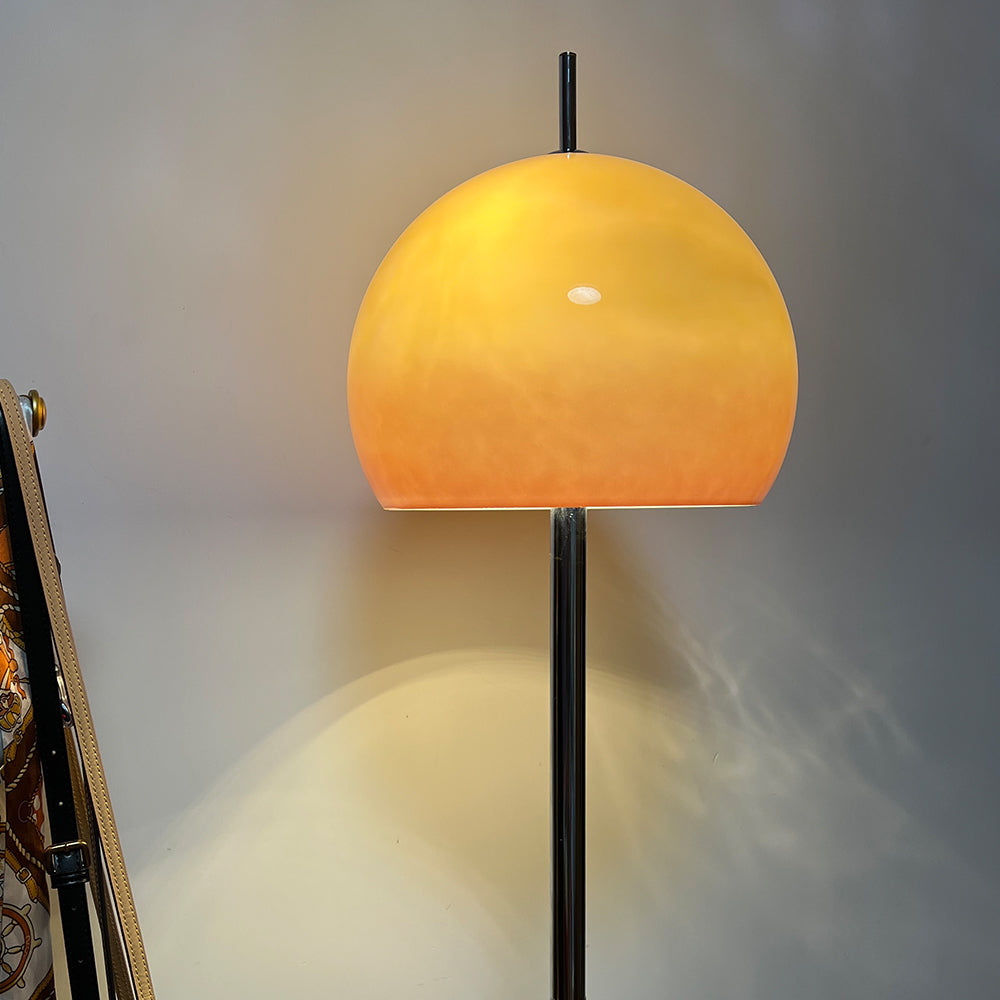 Retro Sunset Floor Lamp – Warm Orange Dome & Chrome Base