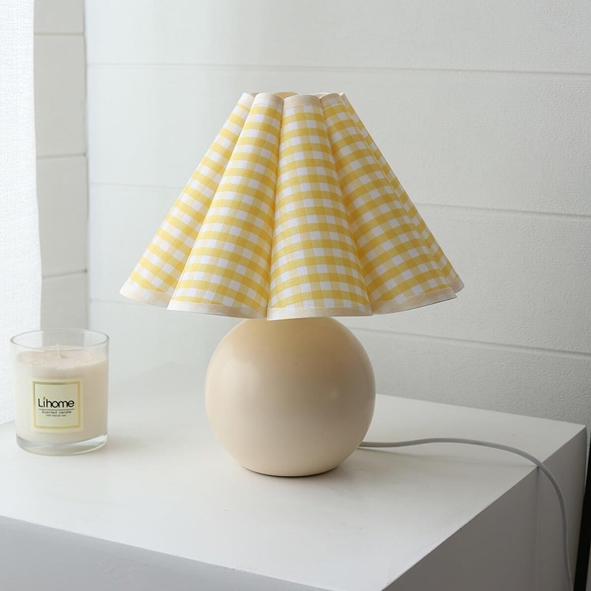 Vintage Plaid Table Lamp – Pleated Linen Shade