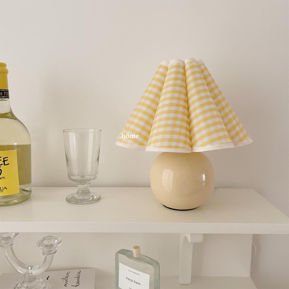 Vintage Plaid Table Lamp – Pleated Linen Shade