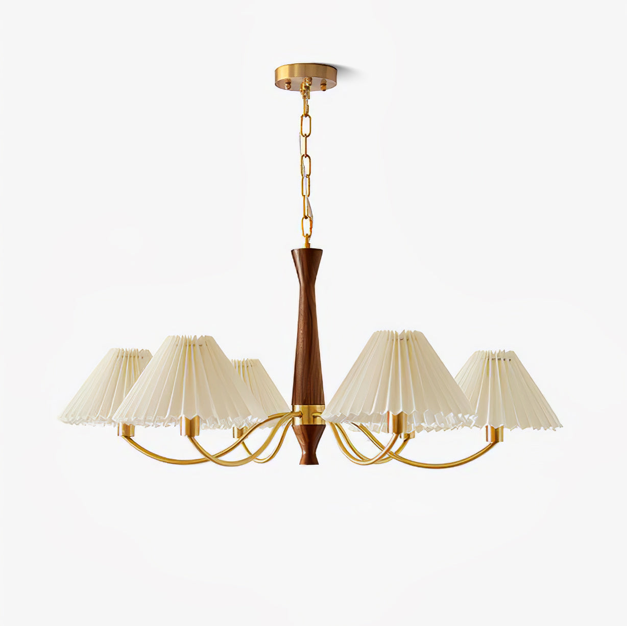 Classic Chandelier in Brass & Walnut Finish