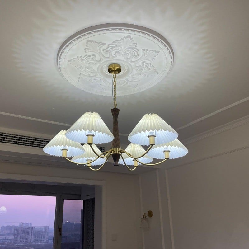 Classic Chandelier in Brass & Walnut Finish