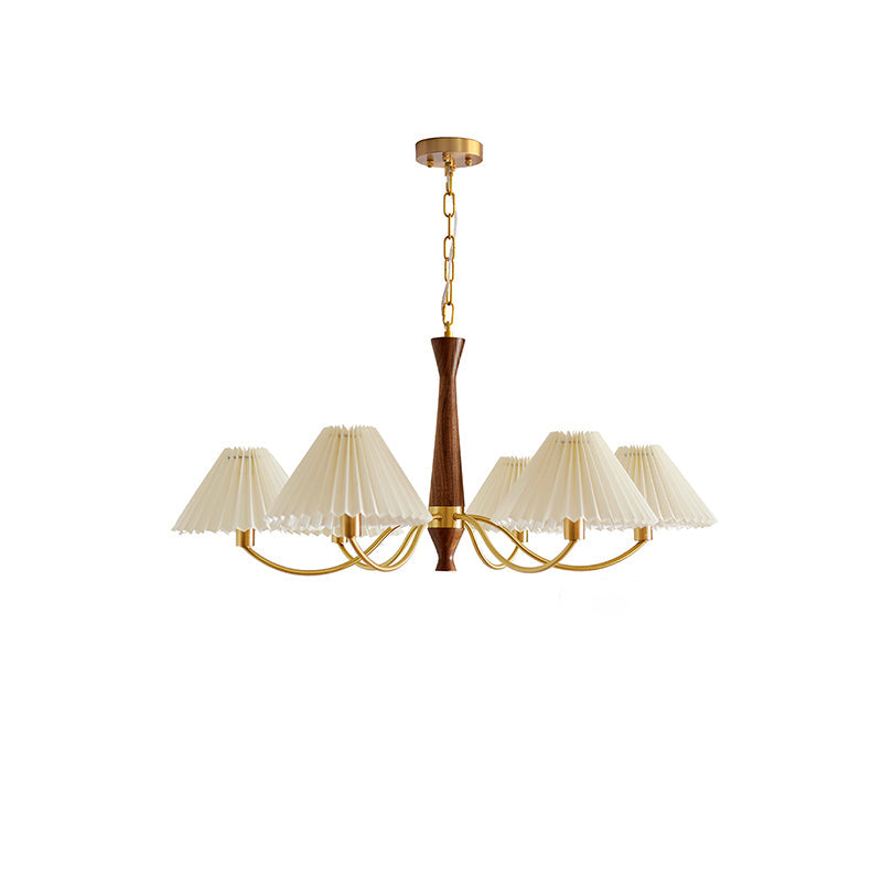 Classic Chandelier in Brass & Walnut Finish