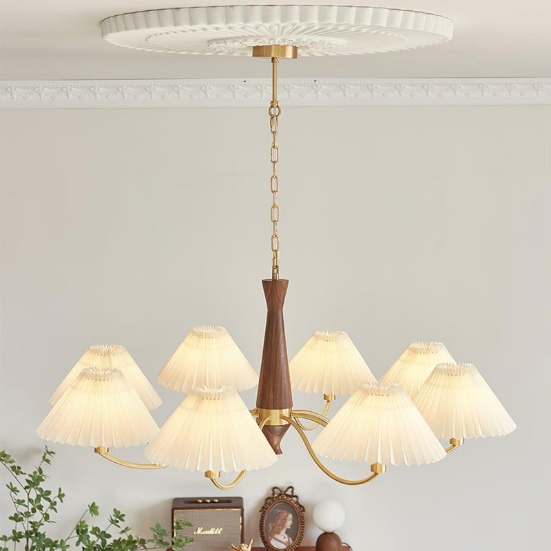 Classic Chandelier in Brass & Walnut Finish