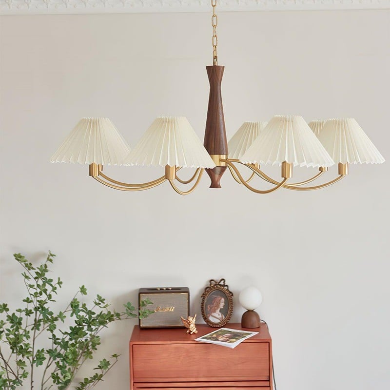 Classic Chandelier in Brass & Walnut Finish