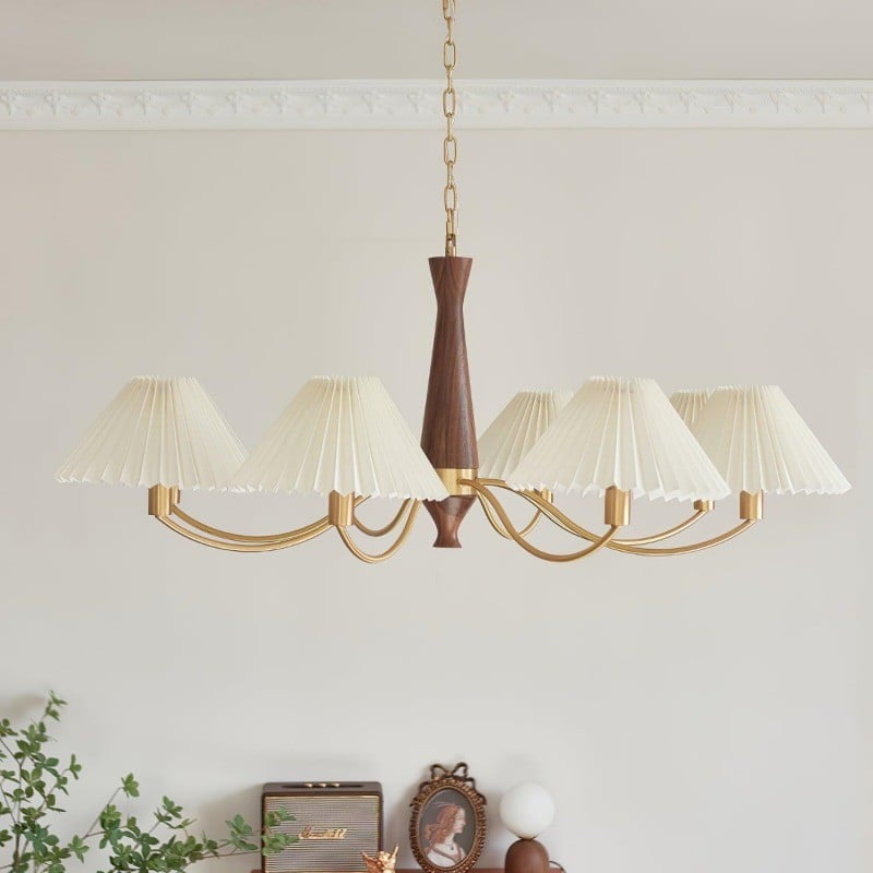 Classic Chandelier in Brass & Walnut Finish
