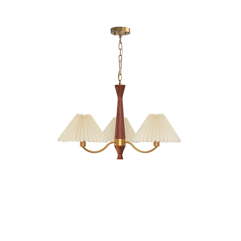 Classic Chandelier in Brass & Walnut Finish
