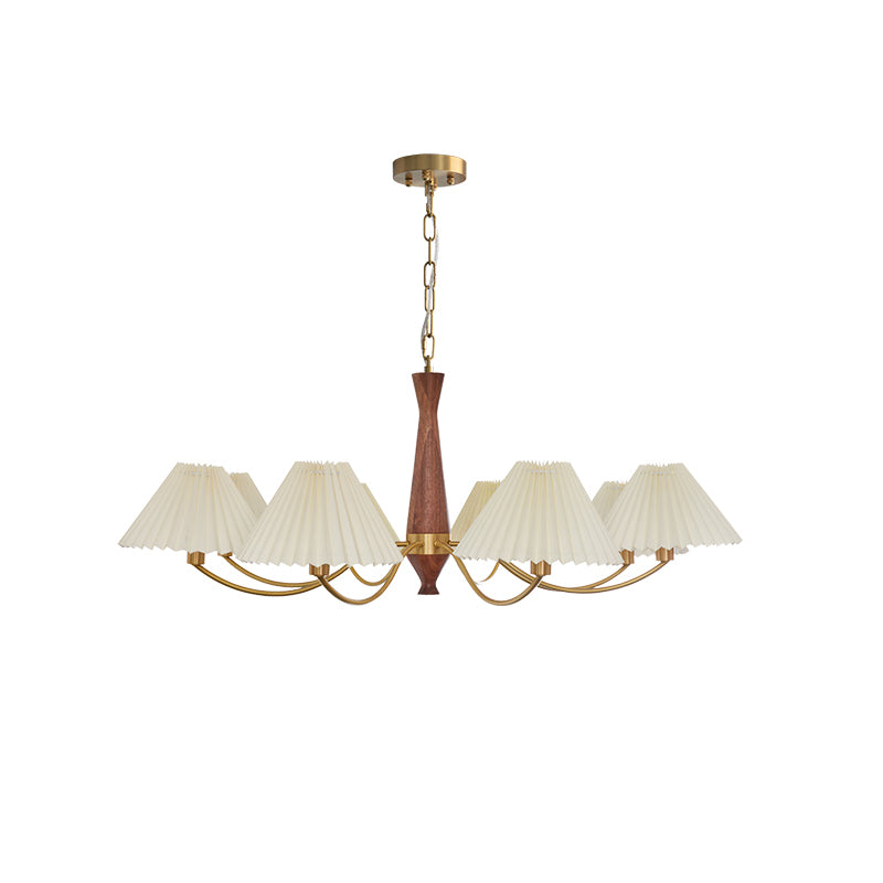 Classic Chandelier in Brass & Walnut Finish