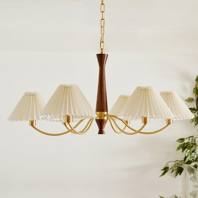 Classic Chandelier in Brass & Walnut Finish