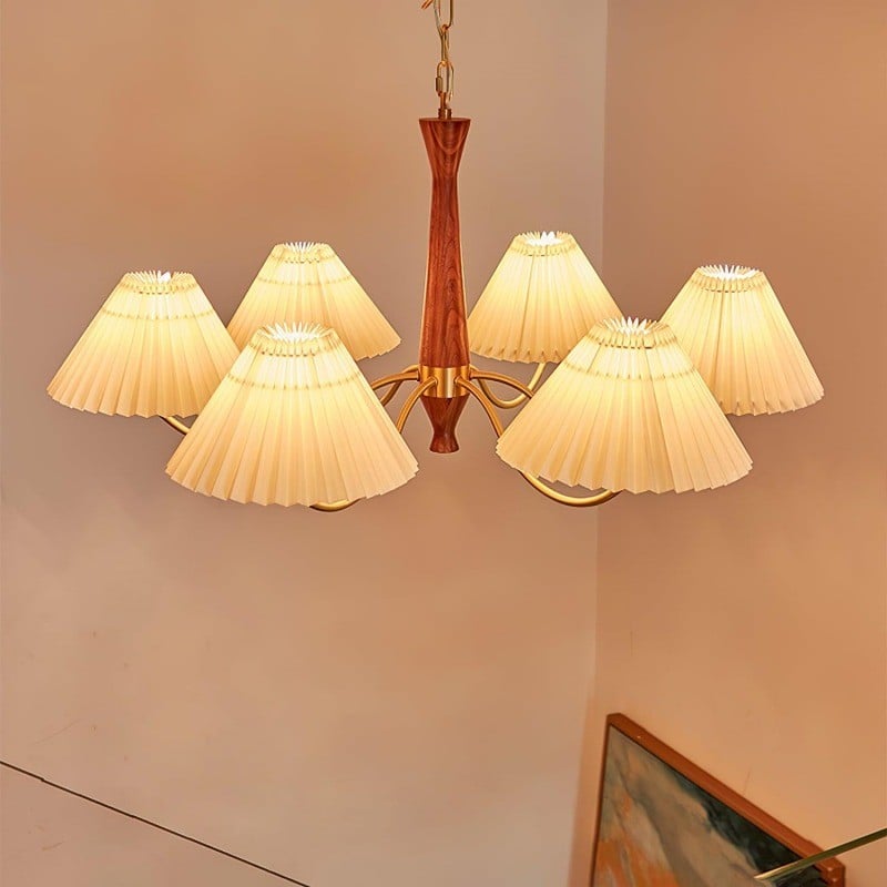 Classic Chandelier in Brass & Walnut Finish
