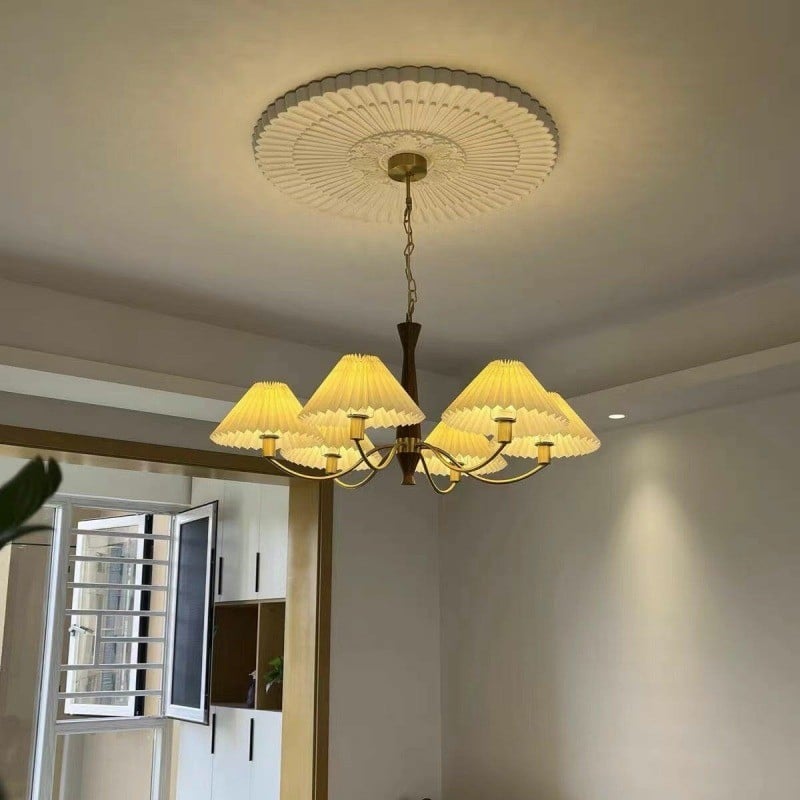 Classic Chandelier in Brass & Walnut Finish
