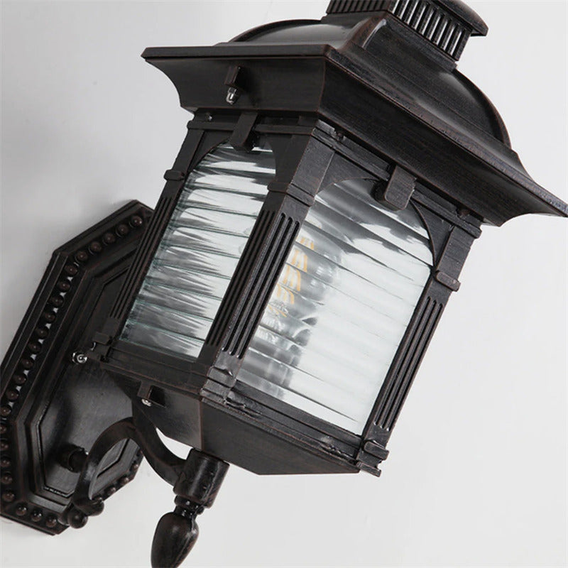 Coffee-Colored Vintage Lantern Outdoor Wall Lamp with Glass Panels
