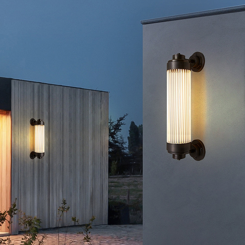 Copper Outdoor Wall Lamp with Ribbed Glass for Modern Outdoor Decor