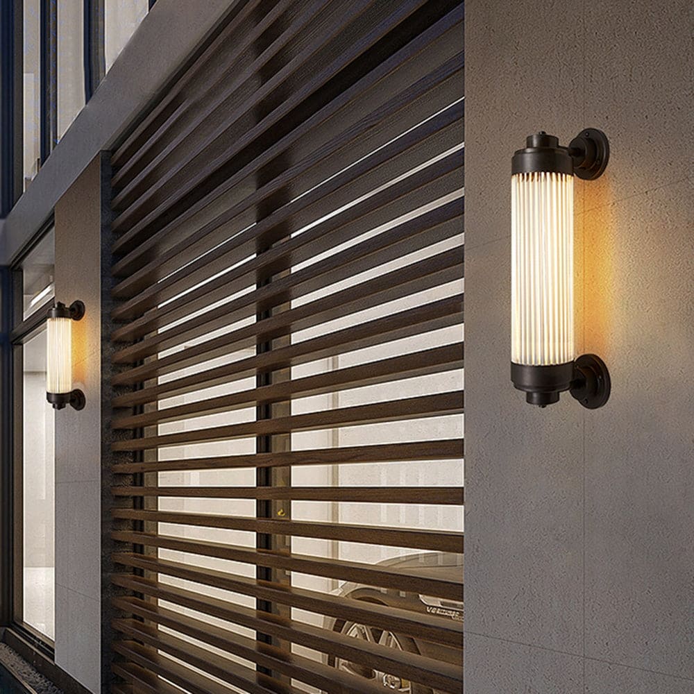 Copper Outdoor Wall Lamp with Ribbed Glass for Modern Outdoor Decor