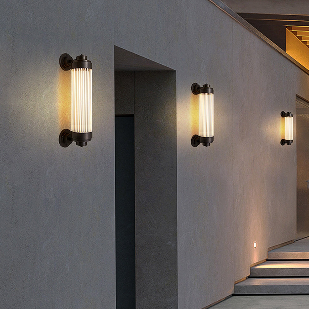 Copper Outdoor Wall Lamp with Ribbed Glass for Modern Outdoor Decor