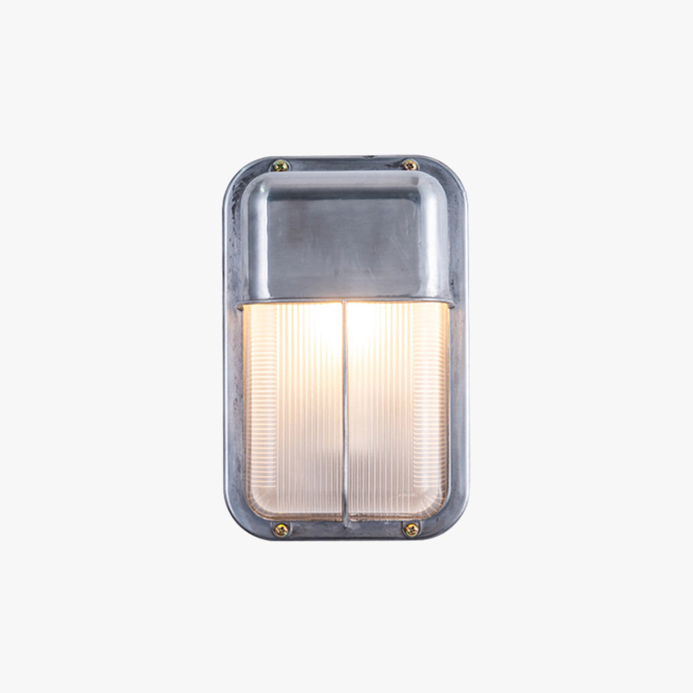 Modern geometric outdoor wall lamp with a waterproof silver finish, perfect for lighting patios, porches, and gardens with a sleek and contemporary design.

