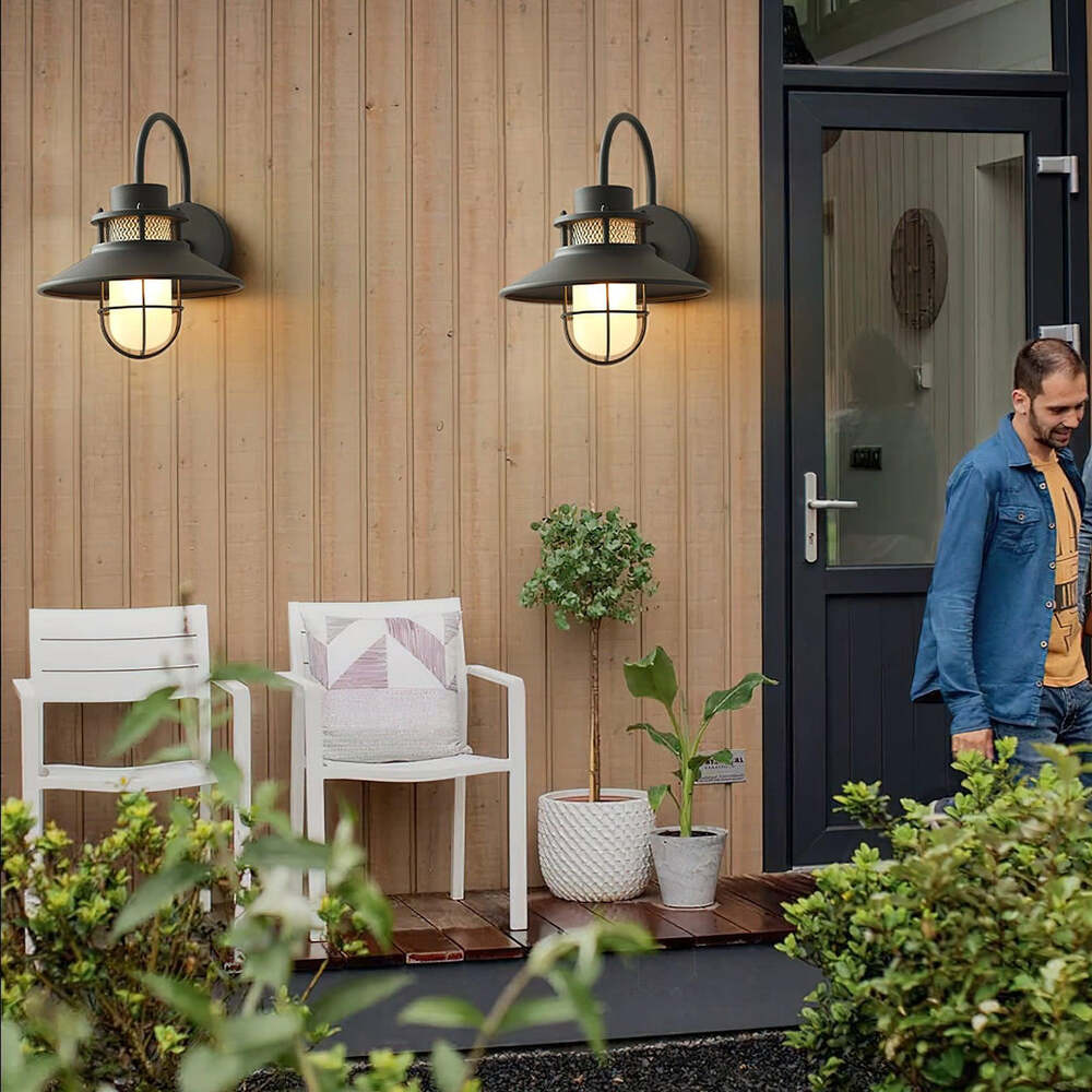 Industrial Outdoor Wall Lamp with Frosted Glass – Waterproof Exterior Light