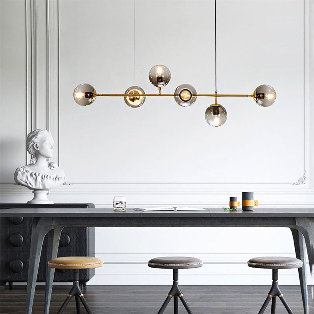 Mid-Century Gold Pendant Light with Spherical Shades