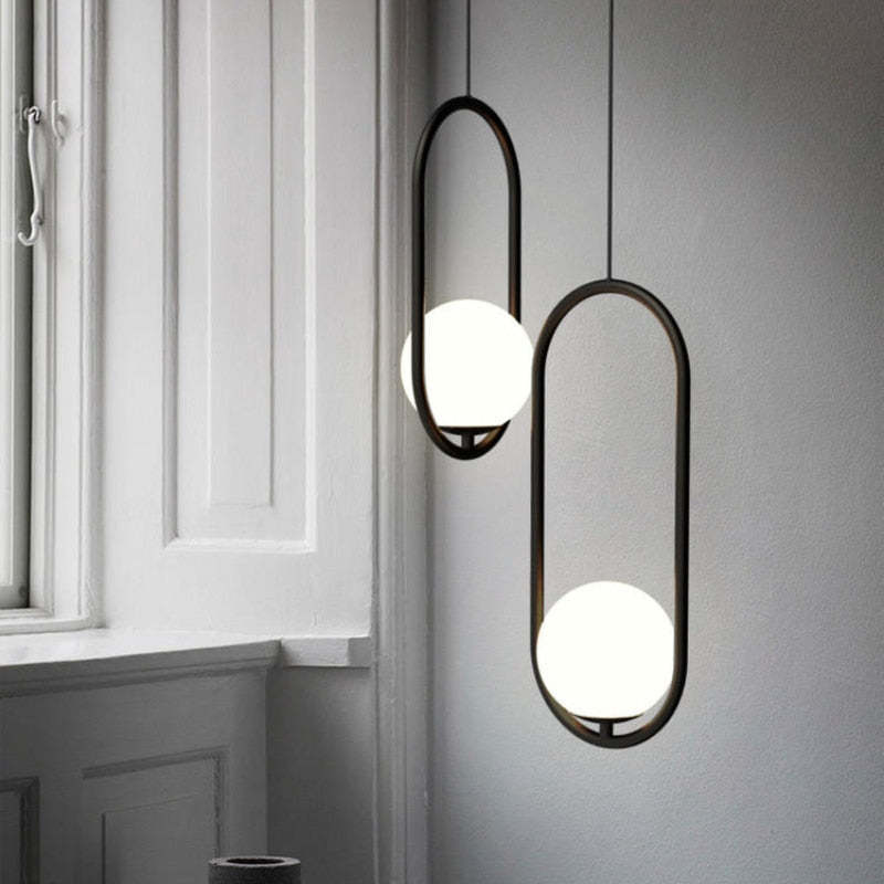 Mid-Century Modern Pendant Light - Black & Glass
