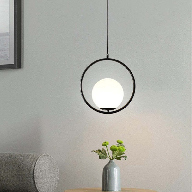 Mid-Century Modern Pendant Light - Black & Glass