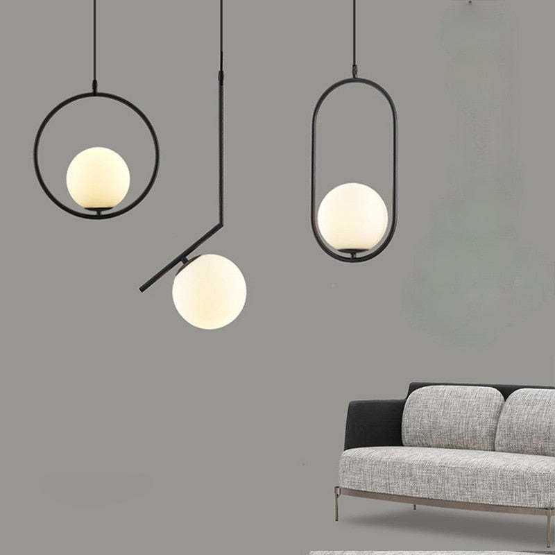 Mid-Century Modern Pendant Light - Black & Glass