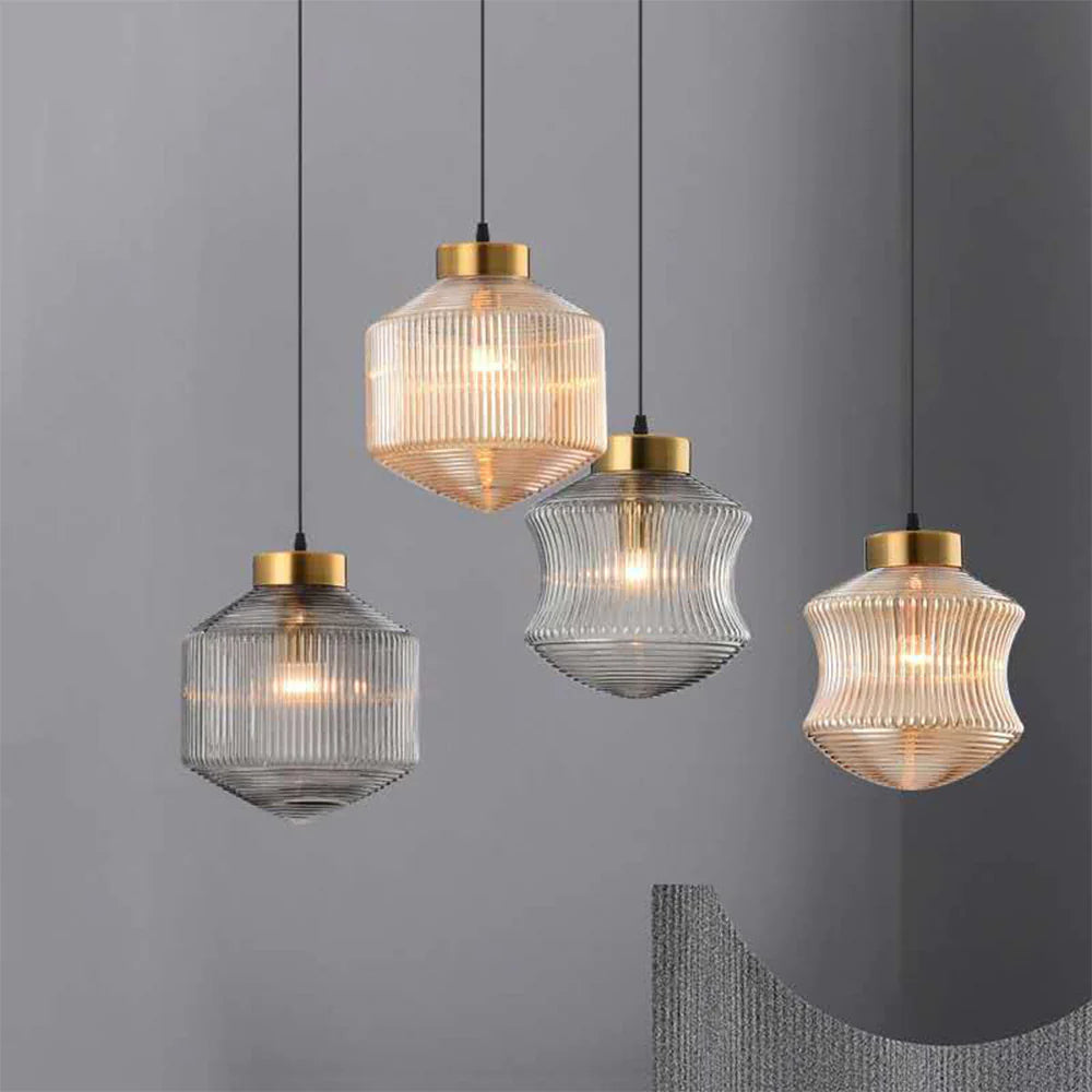 Mid-Century Pendant Light with Amber & Gray Glass