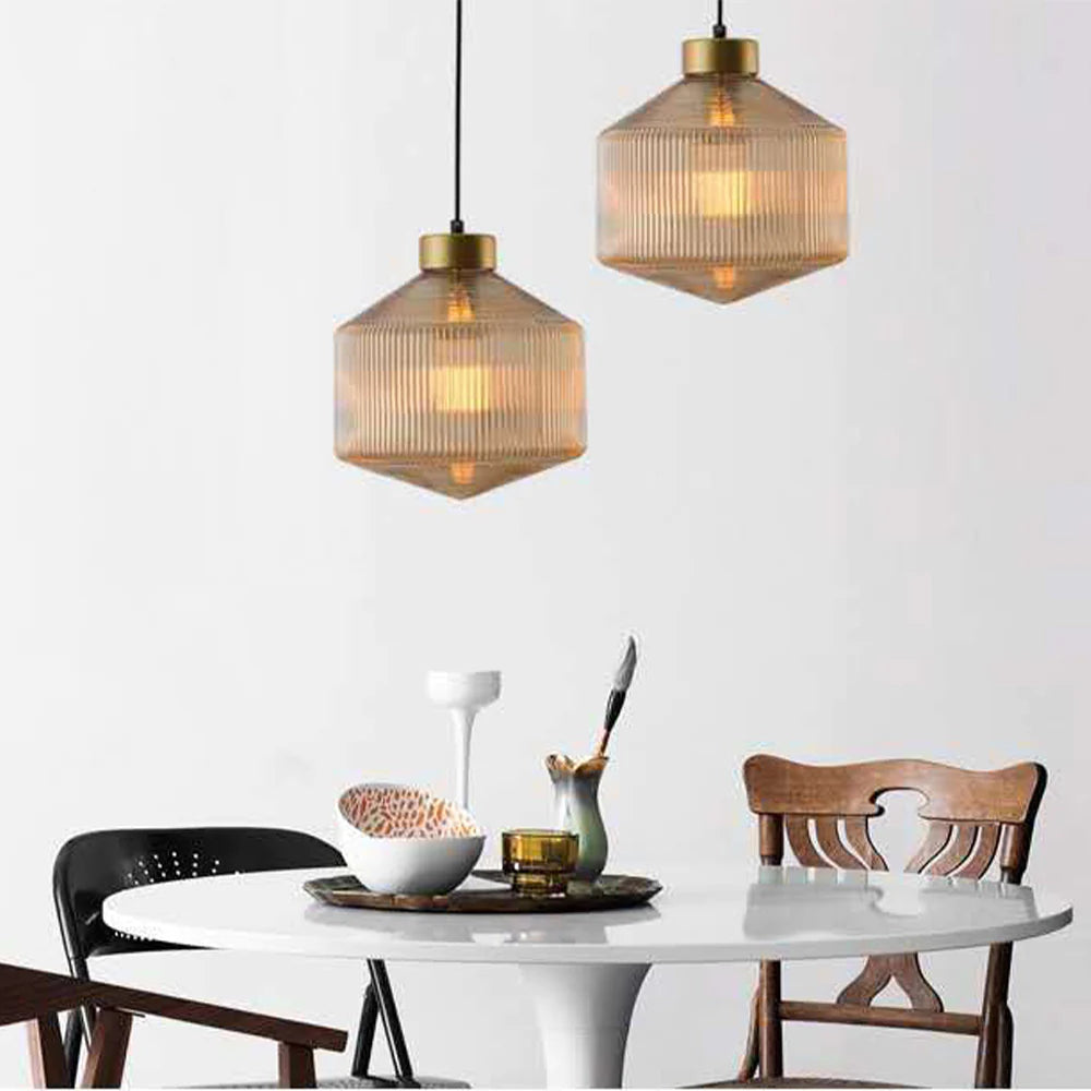 Mid-Century Pendant Light with Amber & Gray Glass