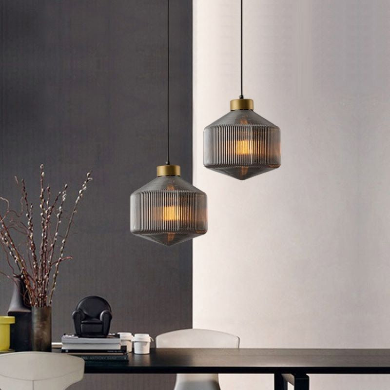 Mid-Century Pendant Light with Amber & Gray Glass