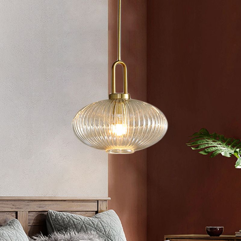 Minimalist Pendant Light with Striped Glass Shade
