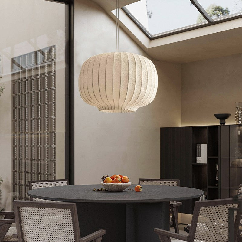 Minimalist White Pendant Light with Silk Shade