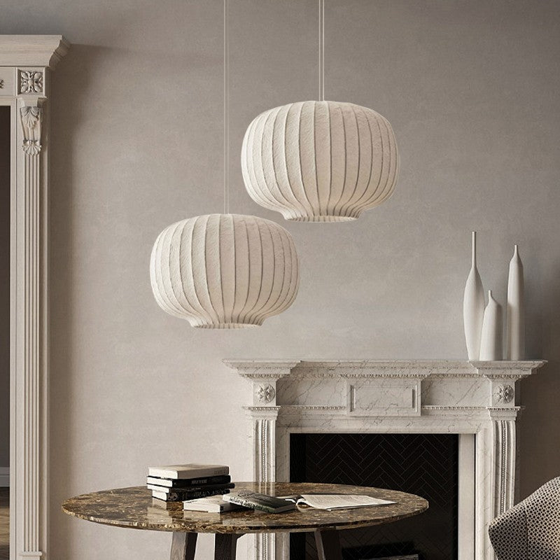 Minimalist White Pendant Light with Silk Shade