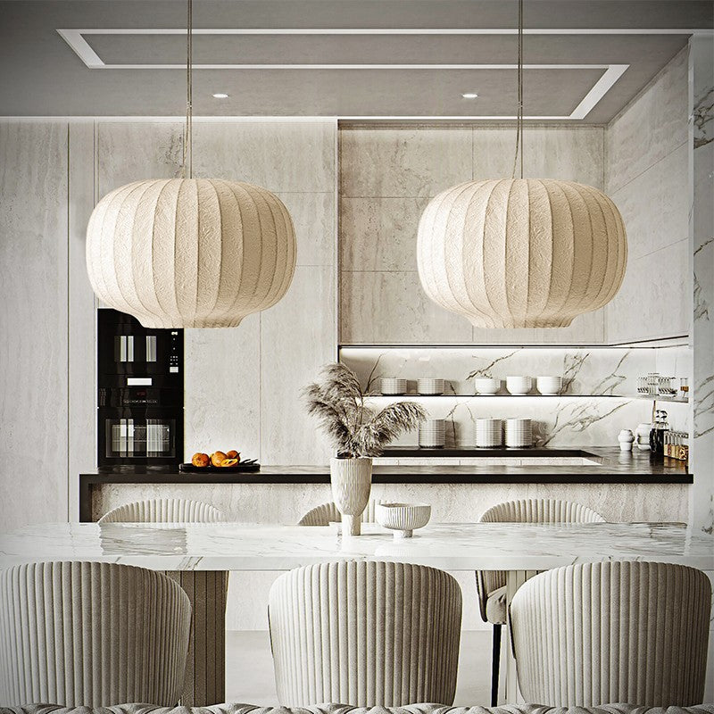 Minimalist White Pendant Light with Silk Shade