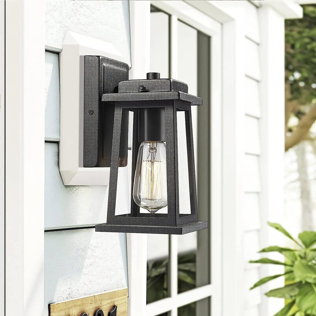 Modern Classic Outdoor Lantern Wall Lamp with Black Metal and Glass Panels