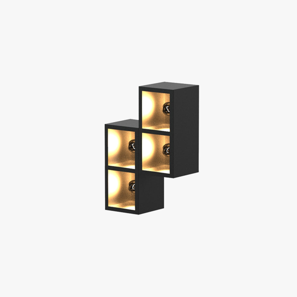 Modern cube square outdoor wall lamp with modular design, featuring black frosted frame and glass shade. Waterproof, customizable, and ideal for patios, fences, and contemporary outdoor spaces.

