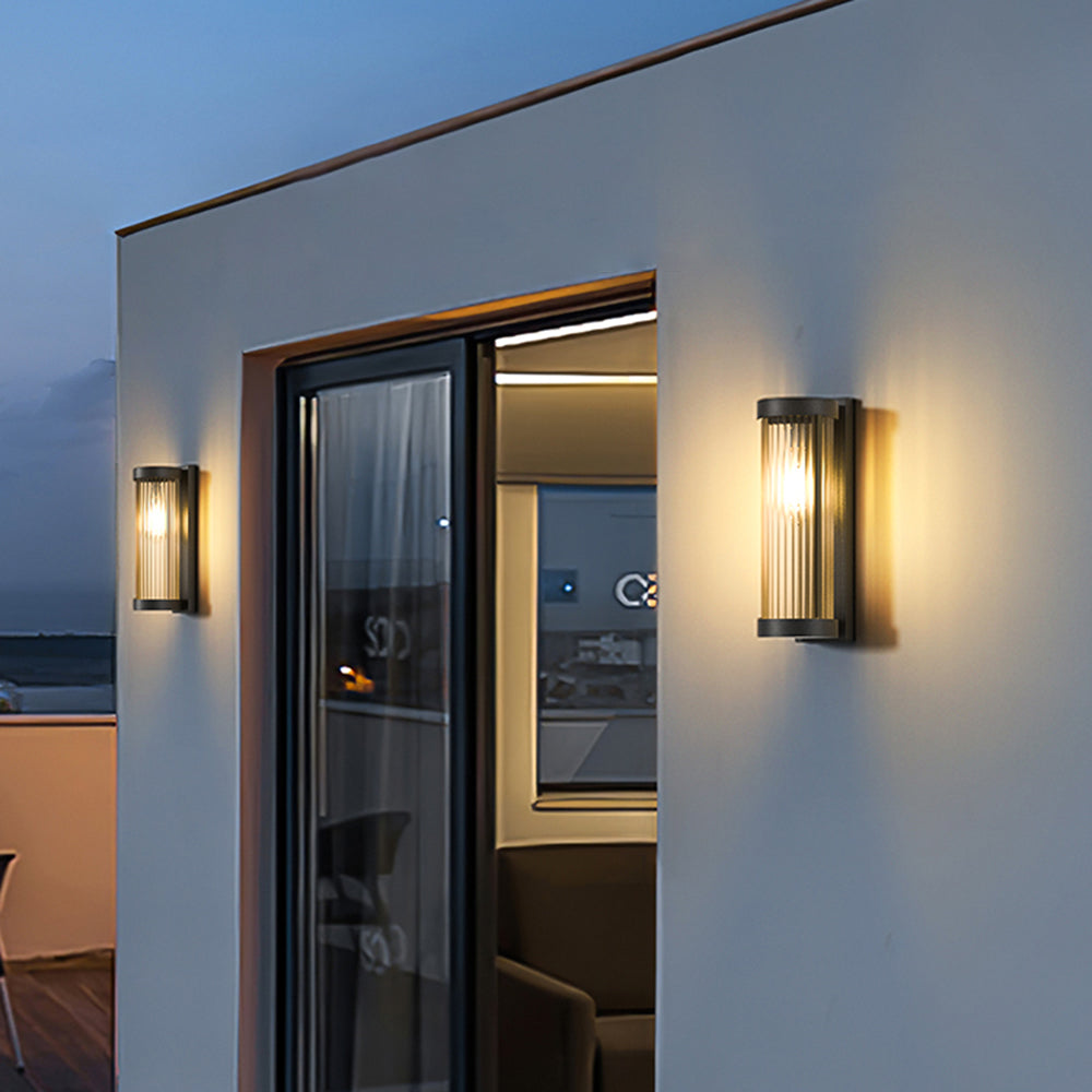 Modern Cylindrical Metal Glass Outdoor Wall Lamp with Waterproof Design