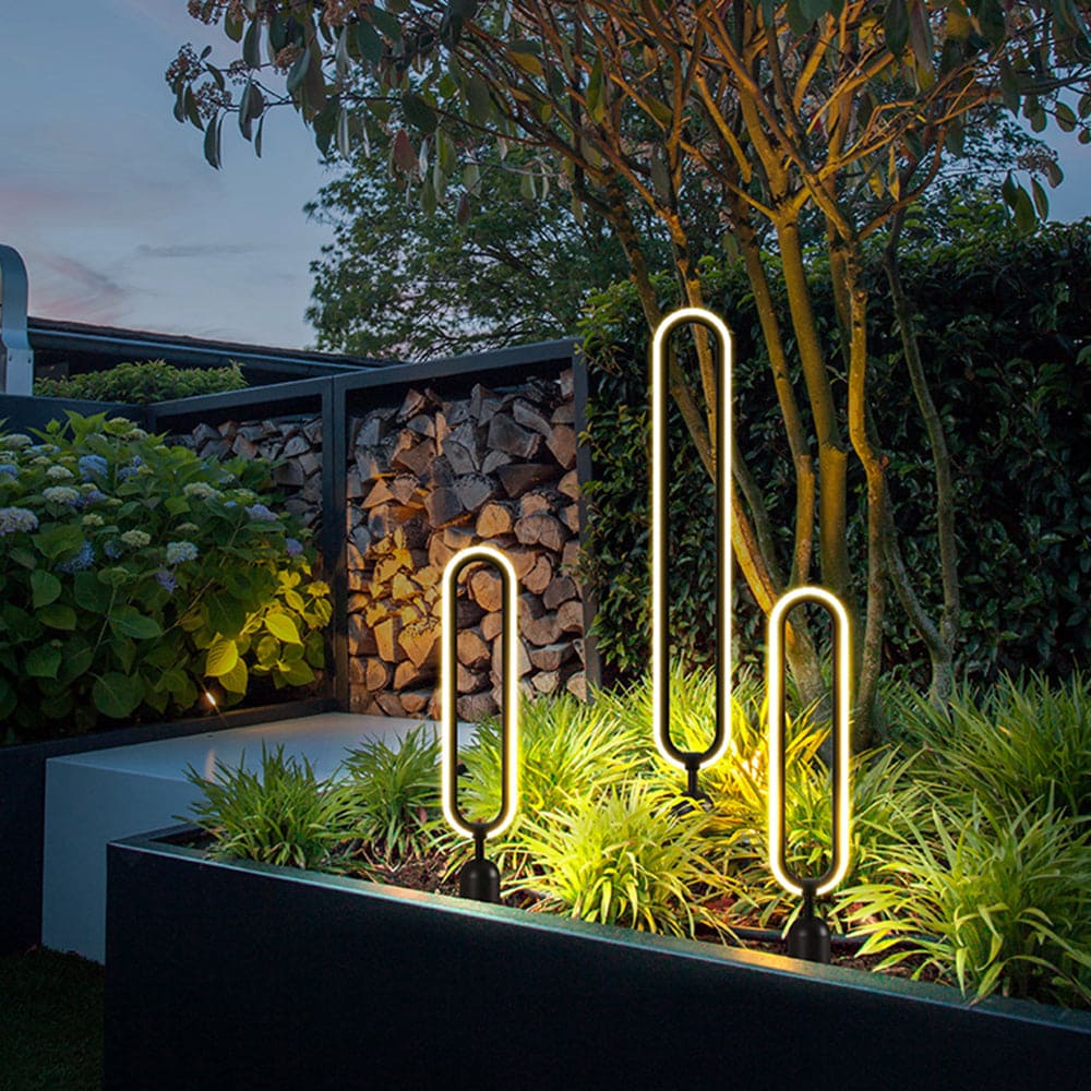Modern Metal Solar Outdoor Path Light with Elliptical Ring