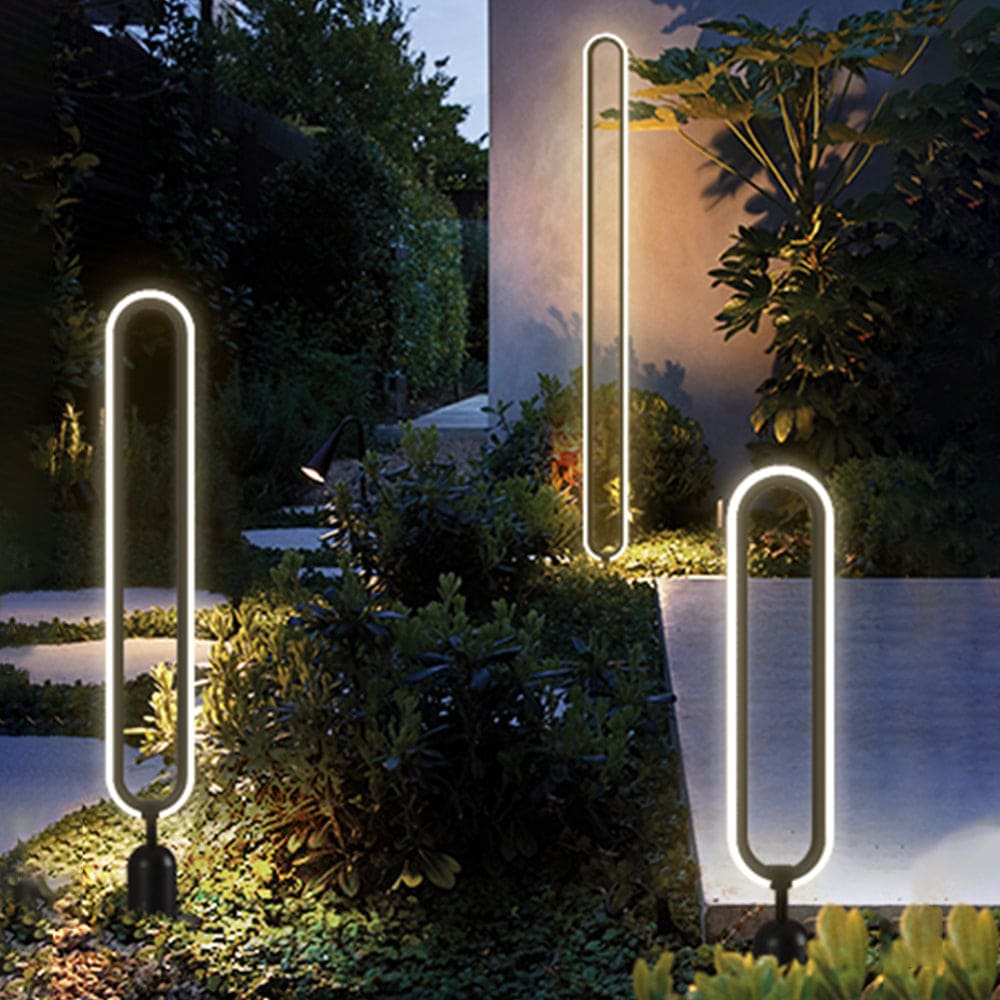 Modern Metal Solar Outdoor Path Light with Elliptical Ring