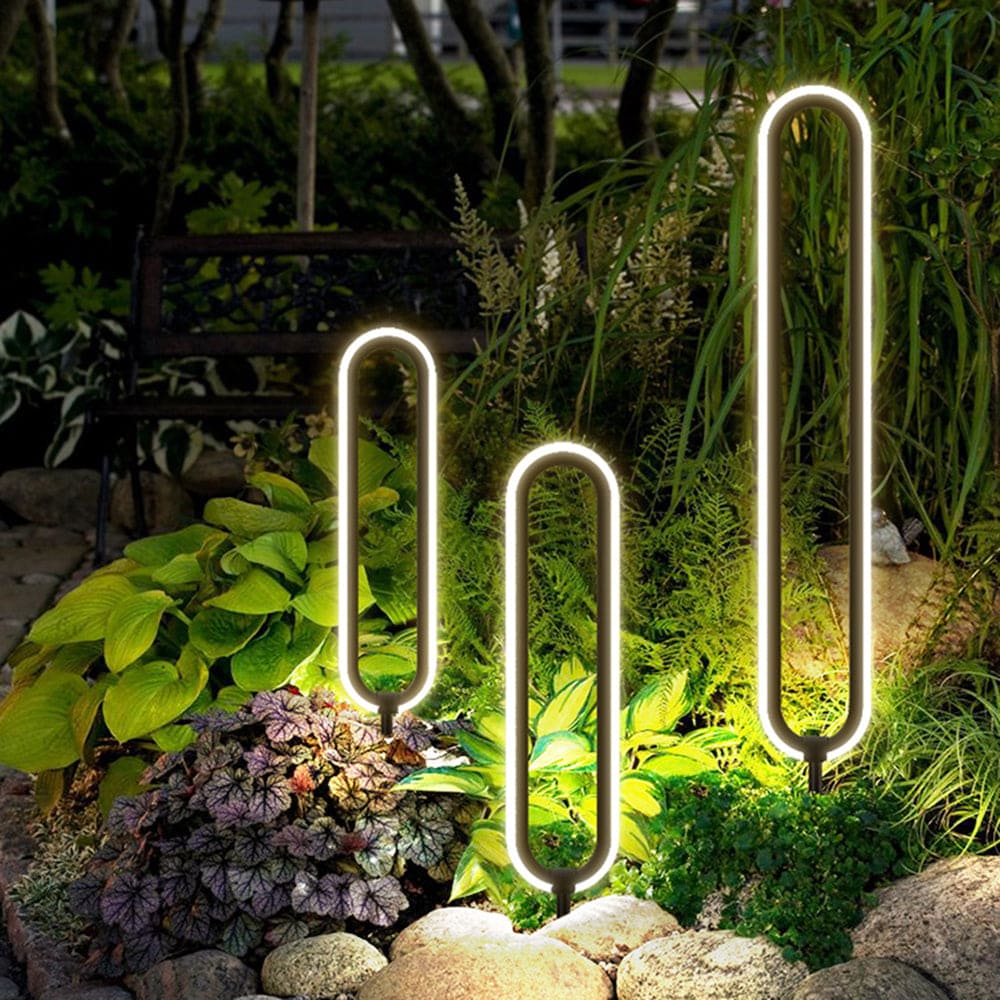 Modern Metal Solar Outdoor Path Light with Elliptical Ring