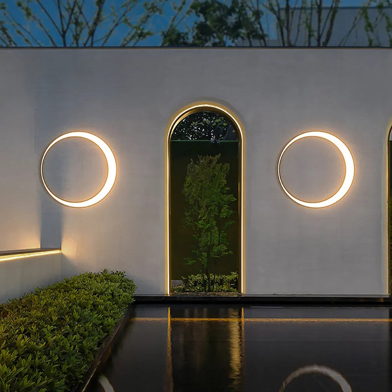 Modern Moon-Inspired Round LED Outdoor Wall Lamp – Waterproof and Sleek