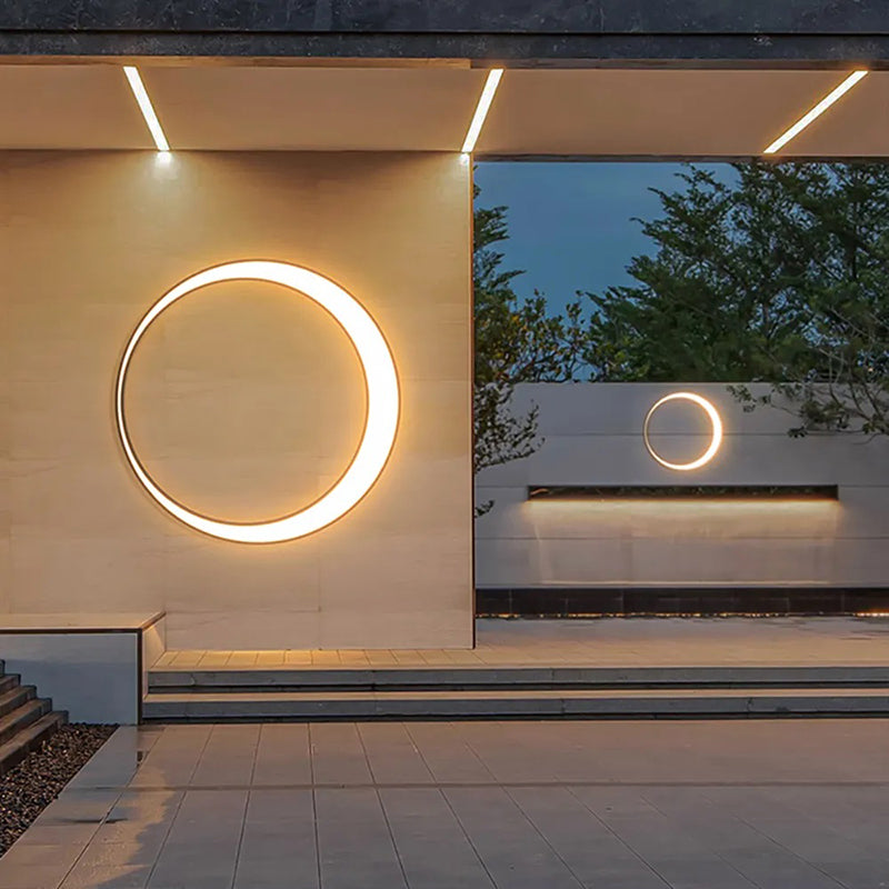 Modern Moon-Inspired Round LED Outdoor Wall Lamp – Waterproof and Sleek