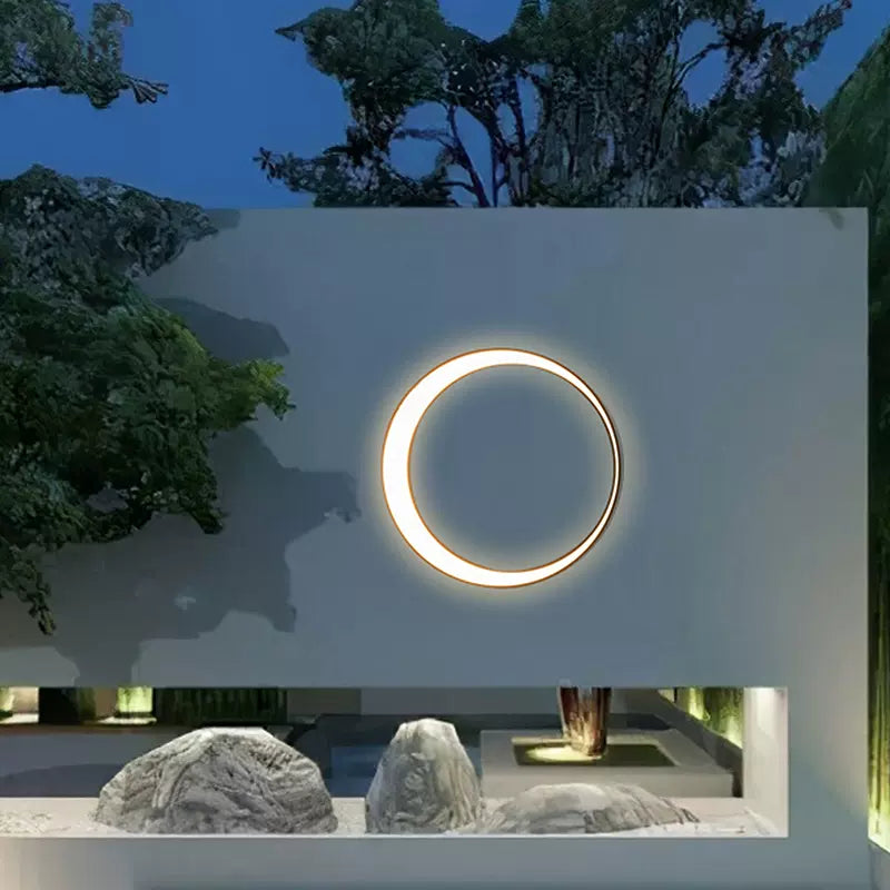 Modern Moon-Inspired Round LED Outdoor Wall Lamp – Waterproof and Sleek