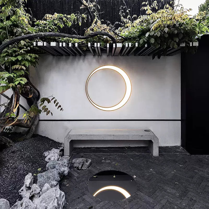 Modern Moon-Inspired Round LED Outdoor Wall Lamp – Waterproof and Sleek