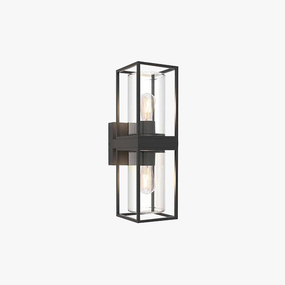 Modern rectangular outdoor wall lamp made of black metal and glass, providing bright and warm illumination. Waterproof design, ideal for patios, balconies, and courtyards.

