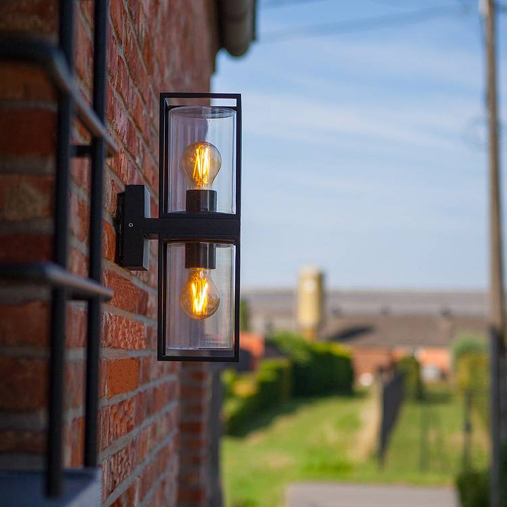 Modern Rectangular Metal and Glass Outdoor Wall Lamp with Waterproof Design