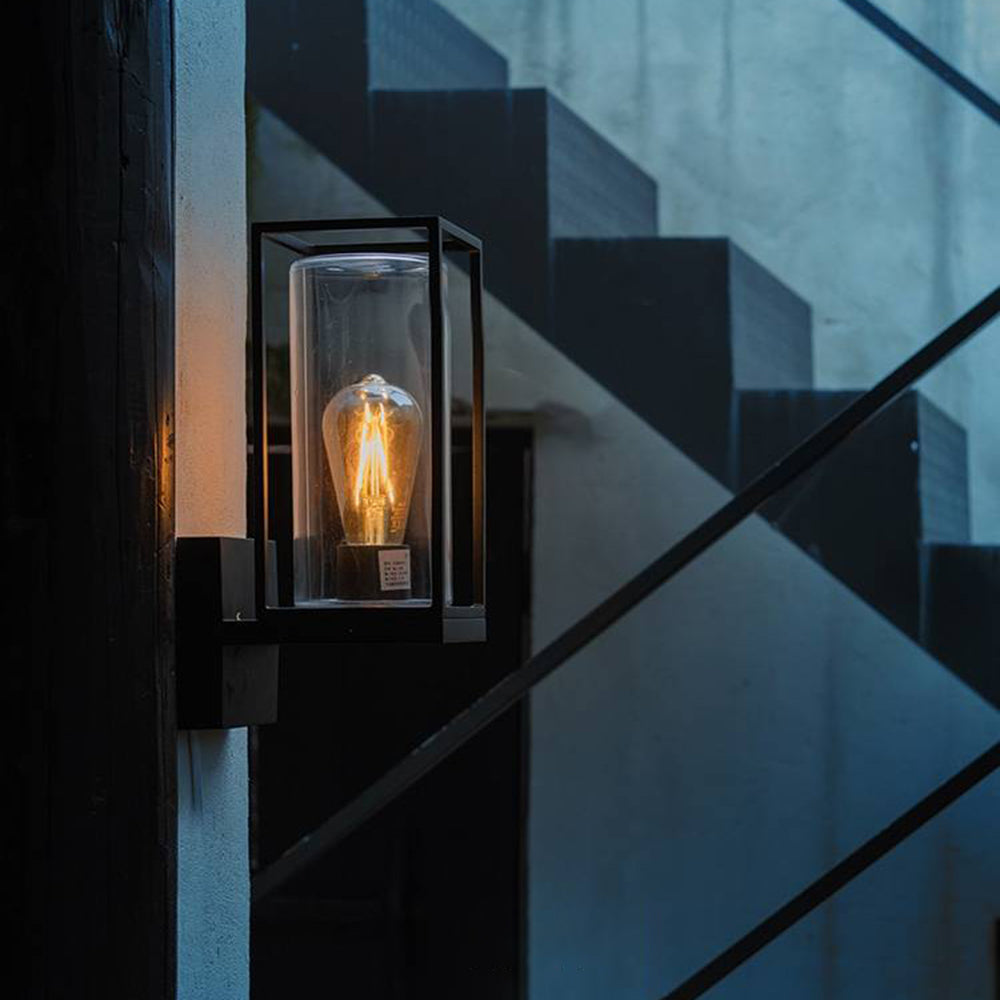 Modern Rectangular Metal and Glass Outdoor Wall Lamp with Waterproof Design