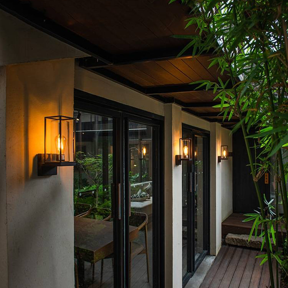 Modern Rectangular Metal and Glass Outdoor Wall Lamp with Waterproof Design